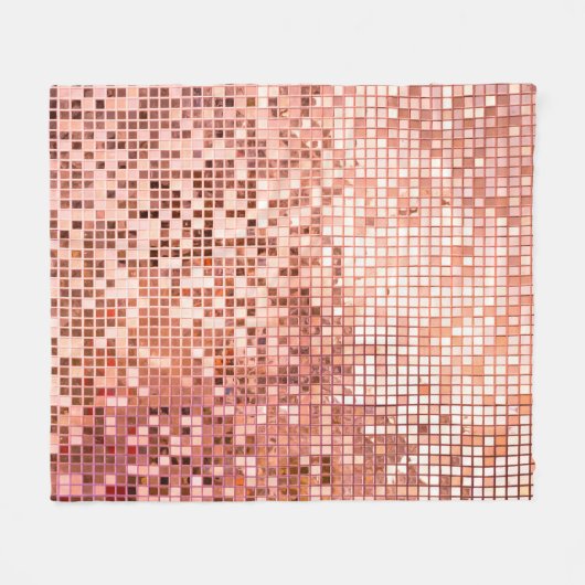 ピンクのバラ色の金ゴールドの四角いモザイクタイル フリースブランケット (正面(横))