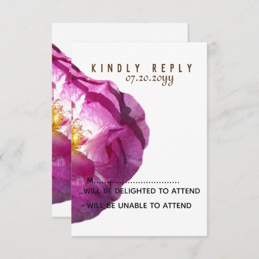 ピンクのバラ花の花の写真の応答カード 出欠カード (正面/裏面)