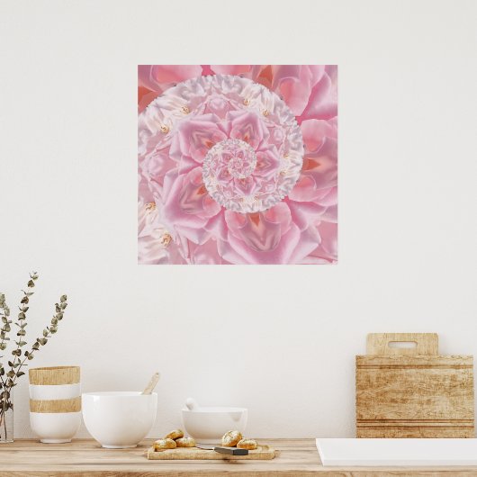 ピンクのバラ花びらがラブデジタルアートワークのスパイラル ポスター (キッチン)