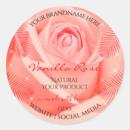 ピンクのバラ花フローラ製品ラベルのパーム葉製品 ラウンドシール