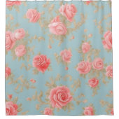 ピンクのバラ花柄 シャワーカーテン (正面)