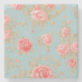 ピンクのバラ花柄 ストーンコースター (正面)