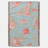 ピンクのバラ花柄 スローブランケット (正面縦)