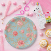 ピンクのバラ花柄 ペーパープレート (パーティー)