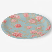 ピンクのバラ花柄 ペーパープレート (アングル)