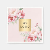 ピンクのバラ花模様のビジネスロゴ スタンダードカクテルナプキン (正面)
