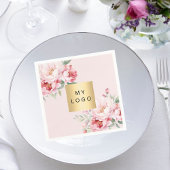 ピンクのバラ花模様のビジネスロゴ スタンダードカクテルナプキン