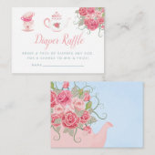 ピンクのバラ茶パーティー赤ちゃんシャワーおむつラッフル エンクロージャーカード (正面/裏面)
