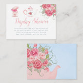 ピンクのバラ茶パーティー赤ちゃんシャワー表示シャワー エンクロージャーカード (正面/裏面)