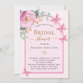 ピンクのバラ蝶フローラアーチブライダルシャワー 招待状