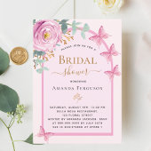 ピンクのバラ蝶フローラアーチブライダルシャワー 招待状