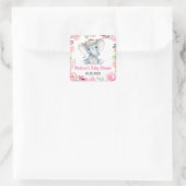 ピンクのバラ象の女の子ラベルのシール スクエアシール (バッグ)