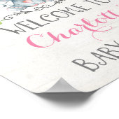 ピンクのバラ象の赤ちゃんシャワー歓迎サイン ポスター (角)