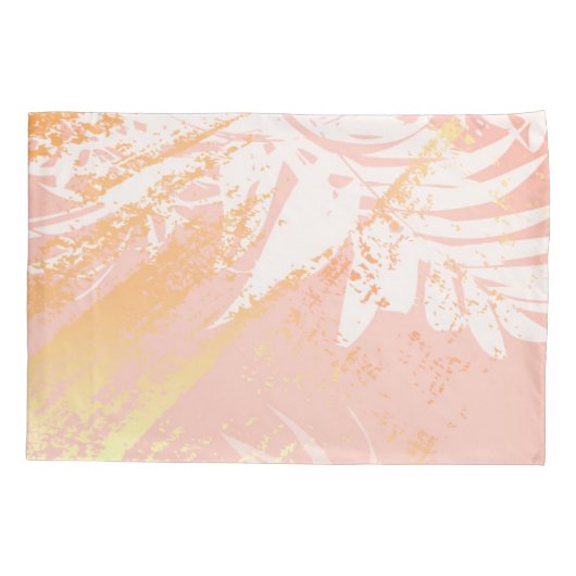 ピンクのバラ金ゴールドのヤシ葉の木の珊瑚 枕カバー (裏面)