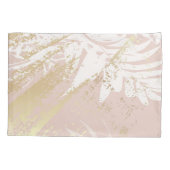 ピンクのバラ金ゴールドのヤシ葉の木の白色 枕カバー (裏面)