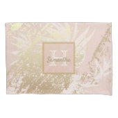 ピンクのバラ金ゴールドのヤシ葉の木の白色 枕カバー (正面)