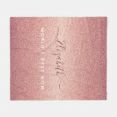 ピンクのバラ金ゴールドグリッタースパークルグラムママのモノグラム フリースブランケット (正面(横))