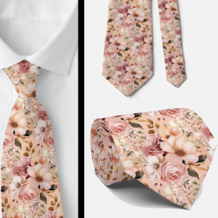 ピンクのバラ金ゴールド花フローラネックタイ ネクタイ