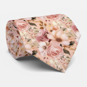 ピンクのバラ金ゴールド花フローラネックタイ ネクタイ (ロール)