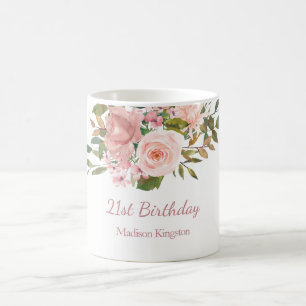 ピンクのバラ金ゴールド花21歳の誕生日パーティープレゼント コーヒーマグカップ