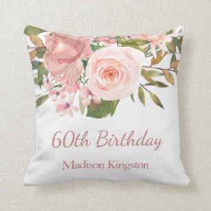 ピンクのバラ金ゴールド花60th誕生日パーティーギフト クッション
