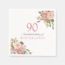 ピンクのバラ金ゴールド花90th誕生日パーティナプキンス