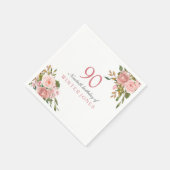 ピンクのバラ金ゴールド花90th誕生日パーティナプキンス スタンダードカクテルナプキン (角)