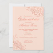 ピンクのバラ金ゴールド輪郭フラワーズフローラキンセアニェラ 招待状 (正面)