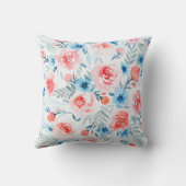 ピンクのバラ青い花水彩フローラルパターン クッション (裏面)