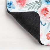 ピンクのバラ青い花水彩フローラルパターン マウスパッド (コーナー)