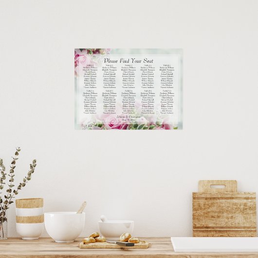 ピンクのバラ10テーブル結婚のシーティングチャート ポスター (キッチン)