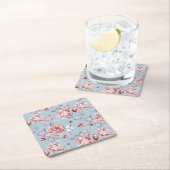 ピンクのバラ2の優雅の壁紙パターン スクエアペーパーコースター (インサイチュ)