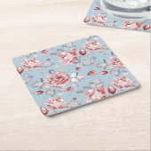 ピンクのバラ2の優雅の壁紙パターン スクエアペーパーコースター (アングル)