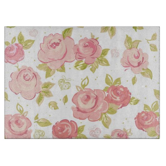 ピンクのバラ3の優雅の壁紙パターン カッティングボード (正面)