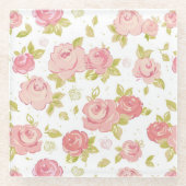 ピンクのバラ3の優雅の壁紙パターン ガラスコースター (正面)