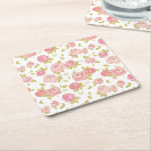 ピンクのバラ3の優雅の壁紙パターン スクエアペーパーコースター (アングル)