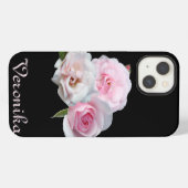 ピンクのバラ3輪。テキストを追加 iPhoneケース (裏面横)