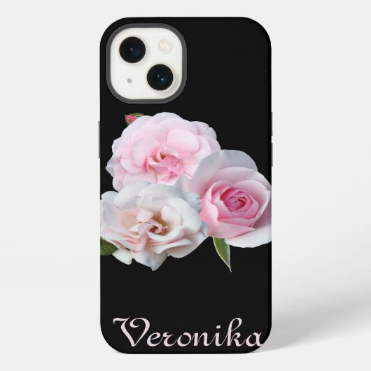 ピンクのバラ3輪。テキストを追加 iPhoneケース (裏面)
