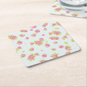 ピンクのバラ4の優雅の壁紙パターン スクエアペーパーコースター (アングル)