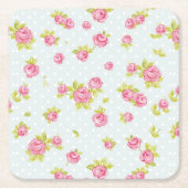 ピンクのバラ4の優雅の壁紙パターン スクエアペーパーコースター (正面)