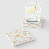 ピンクのバラ4の優雅の壁紙パターン ストーンコースター (横)