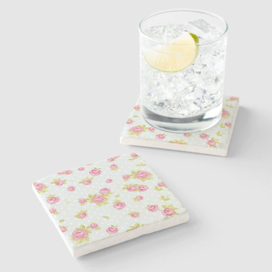 ピンクのバラ4の優雅の壁紙パターン ストーンコースター (横)