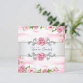 ピンクのバラ あらゆる行事のパーティー 招待状 (スタンド正面)