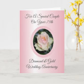 ピンクのバラ　お名前入り　75周年 結婚記念日 カード (黄色い花)