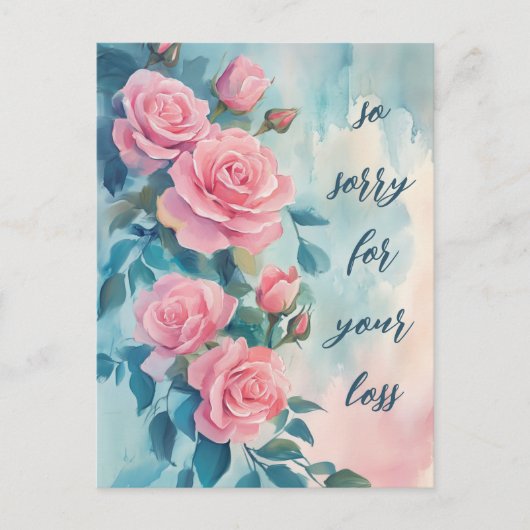ピンクのバラ ごめんなさい お悔やみ申し上げます ポストカード (正面)