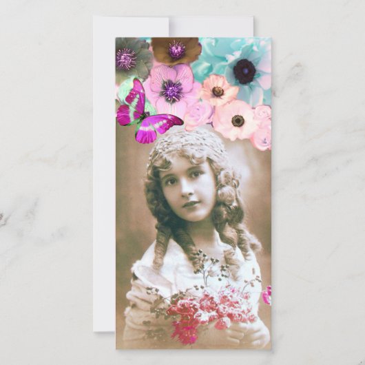 ピンクのバラ、アネモネと蝶の写真テンプレート (正面)