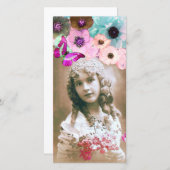 ピンクのバラ、アネモネと蝶の写真テンプレート (正面/裏面)