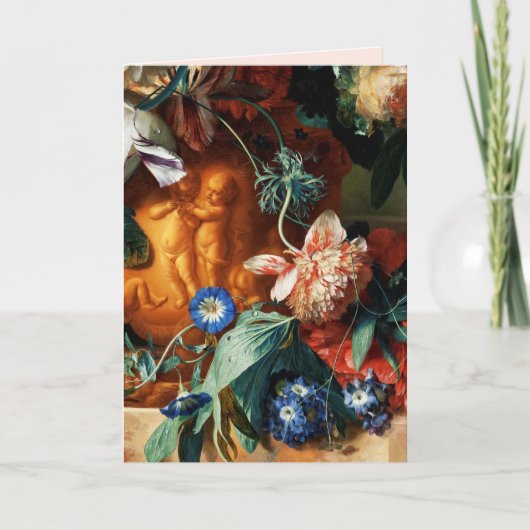 ピンクのバラ、アネモン、青い花バレンタインデー シーズンカード (正面)