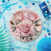 ピンクのバラ エレガントなウェディング ペーパープレート (パーティー)