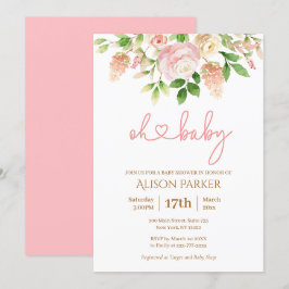 ピンクのバラ エレガントな花の女の子のベビーシャワー 招待状
